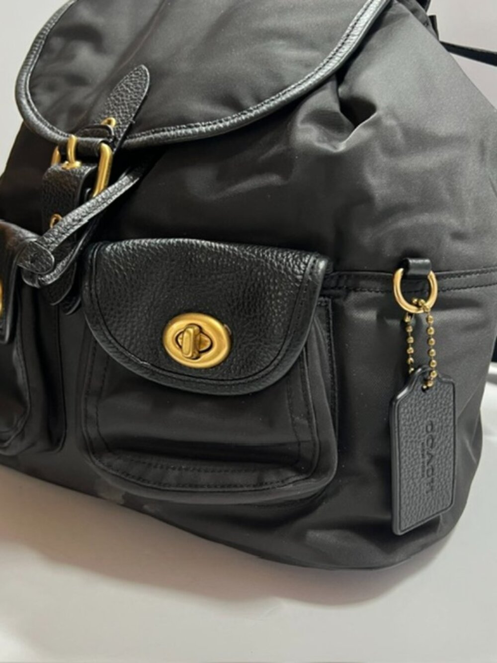 COACH Legacy Nylon and Leather Large Backpack Black w/drawstring & flap closure - Picture 3 of 12